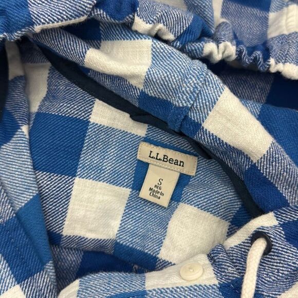 L.L. Bean Blue Plaid Flannel Button Up Hoodie S - Picture 5 of 6